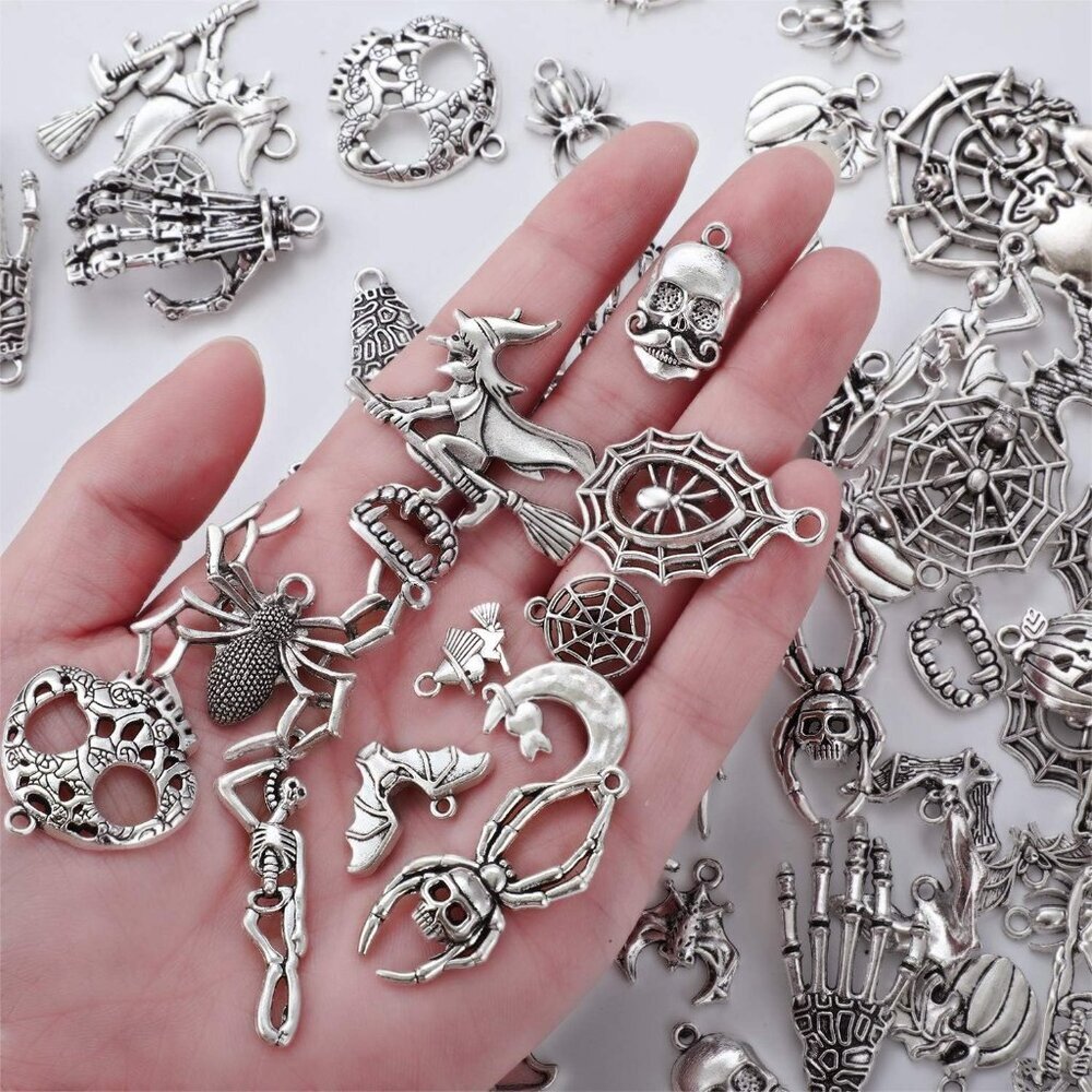 80 Pieces Antique Silver Pendants Charms Pendants Halloween Jewelry Making Acces - Picture 6 of 6